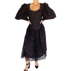 Vintage Black Long Sleeve Dress gorgeous  formal event,costume party,1 of kind.